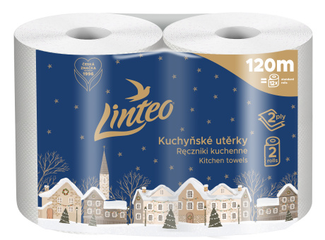 Linteo Den a Noc - papírové kuchyňské utěrky - 3vrstvé, návin 60 m, 2 ks
