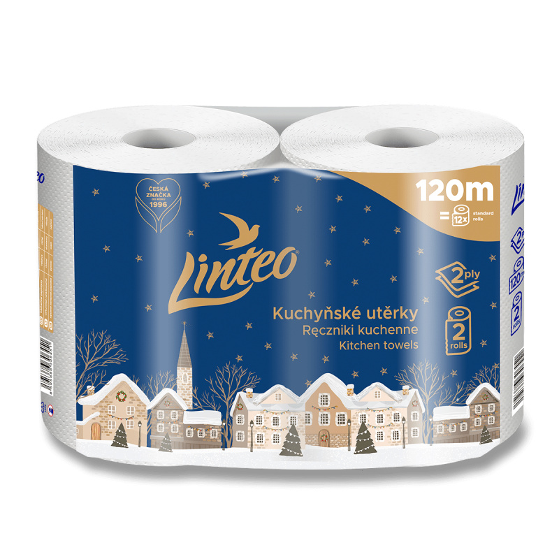 Linteo Den a Noc - papírové kuchyňské utěrky - 3vrstvé, návin 60 m, 2 ks