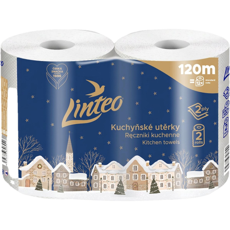Linteo Den a Noc - papírové kuchyňské utěrky - 3vrstvé, návin 60 m, 2 ks