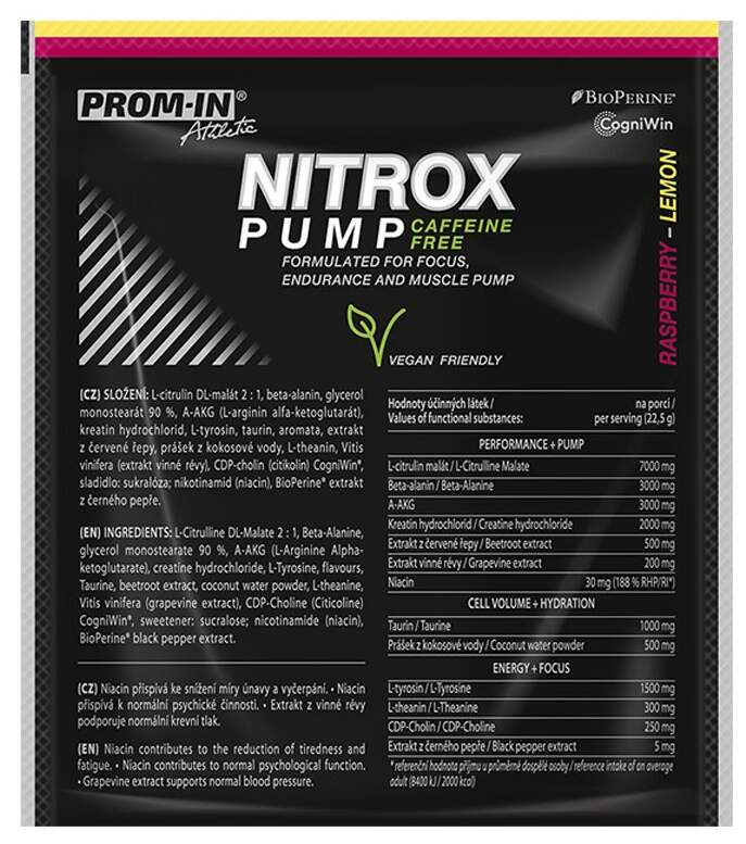 Prom-in Nitrox Pump Caffeine Free 22,5 g - malina/citron