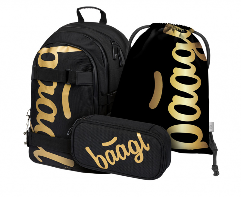 BAAGL SET 3 Skate Gold: batoh, penál a sáček