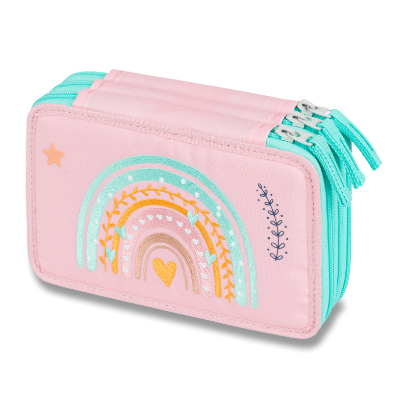 BAAGL Školní penál třípatrový Duha růžový