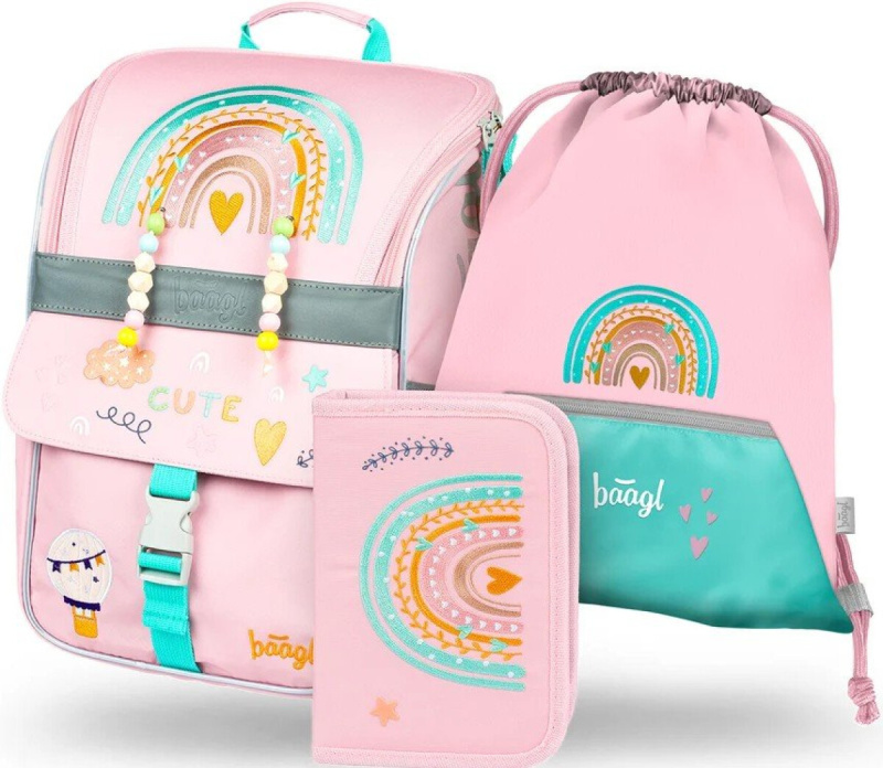 BAAGL 3 SET Zippy Duha růžový: aktovka, penál, sáček