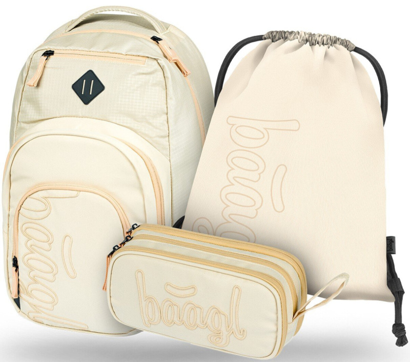BAAGL 3 SET Coolmate Beige: batoh, penál, sáček