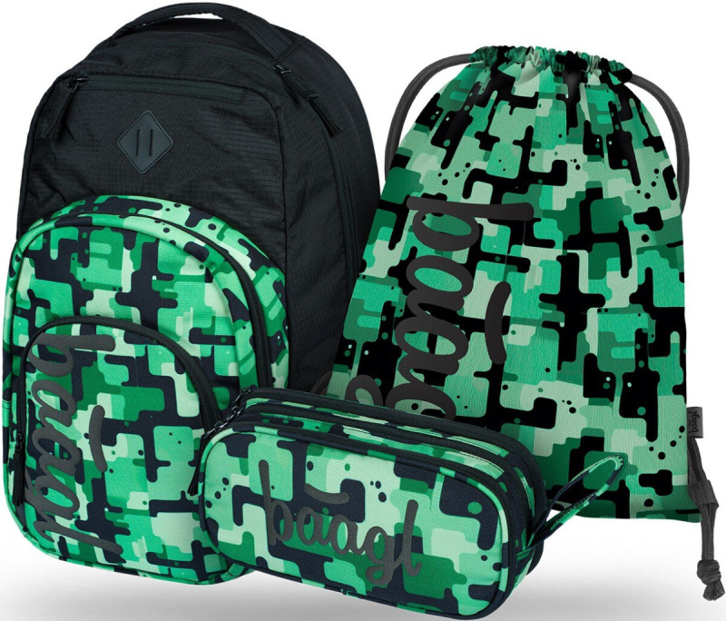 BAAGL 3 SET Coolmate Green: batoh, penál, sáček