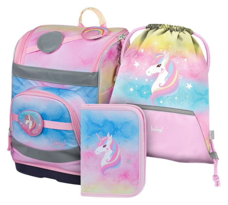 BAAGL SET 3 Zippy plus Rainbow Unicorn: aktovka, penál, sáček  Presco Group