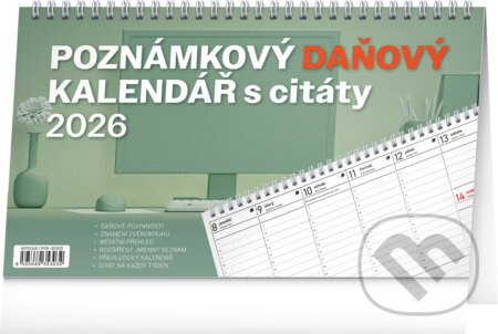 Poznámkový daňový s citáty 2026 - stolní pracovní kalendář