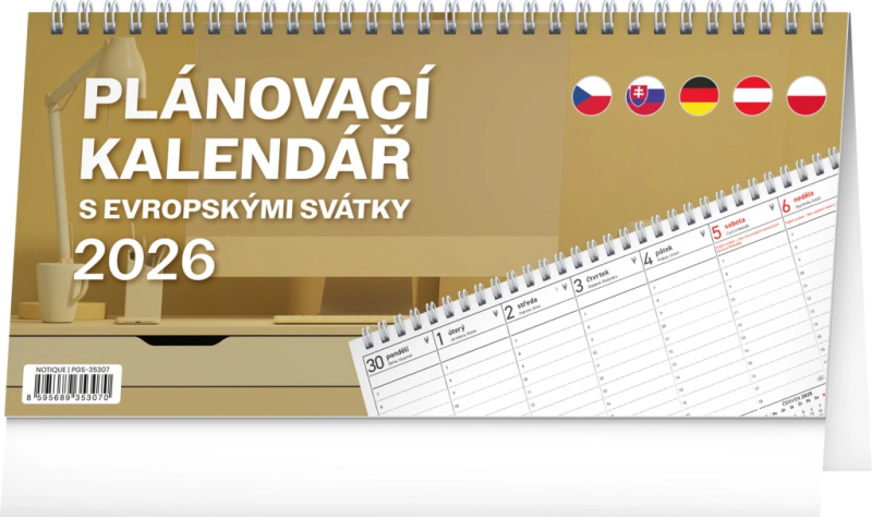 NOTIQUE Stolní Plánovací kalendář s evropskými svátky 2026
