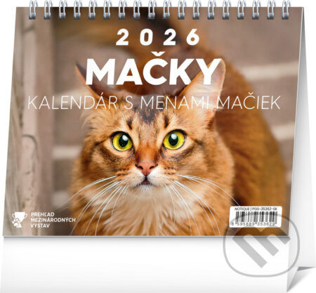 NOTIQUE Stolový kalendár Mačky 2026 (Kalendár s menami mačiek (riadkový))