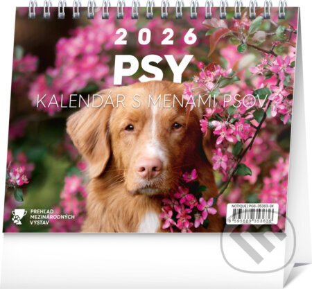 NOTIQUE Stolový kalendár Psy 2026 (Kalendár s menami psov (riadkový))