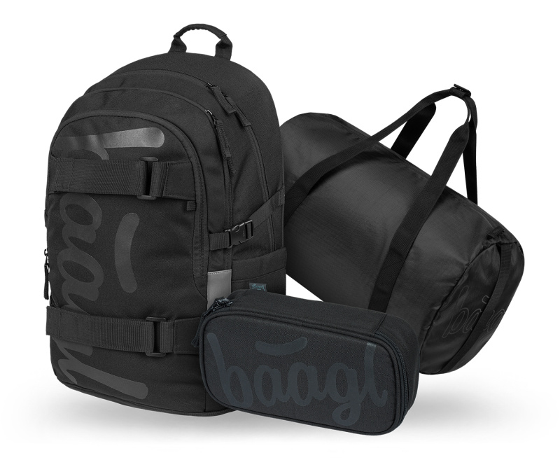 BAAGL SET 3 Skate Uni černá: batoh, penál, sportovní taška Presco Group