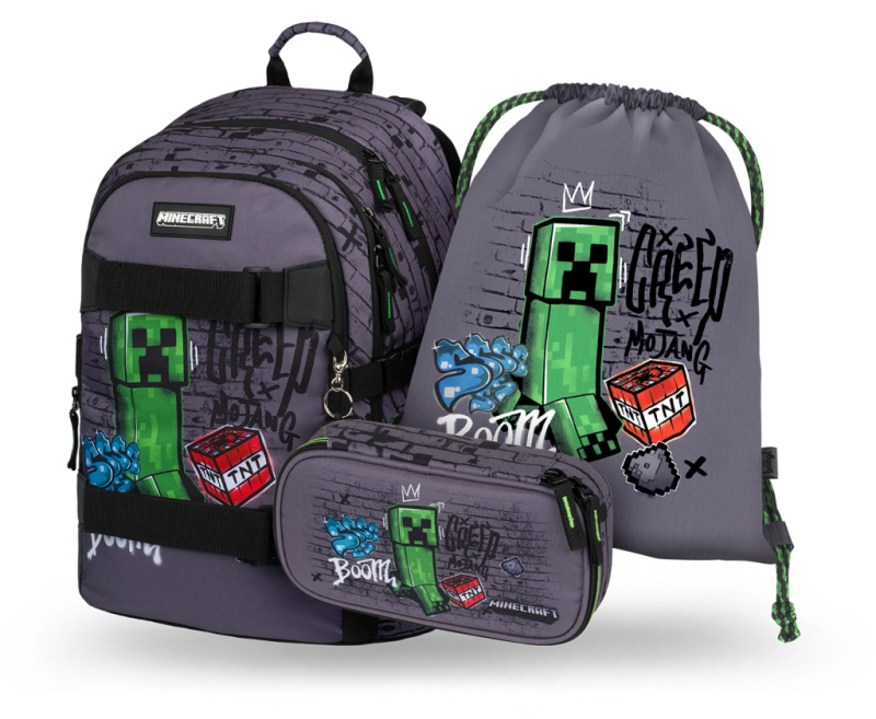 Sada 3 Skate Baagl Minecraft TNT: Batoh, Penál, Sáček