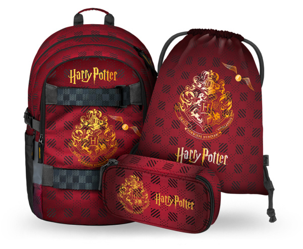 Školní set BAAGL Harry Potter Bradavice – batoh, penál a sáček, vínový