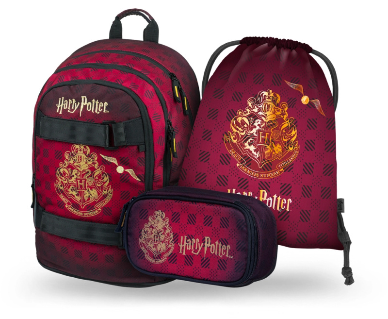 Školní set BAAGL Harry Potter Bradavice – batoh, penál a sáček, vínový