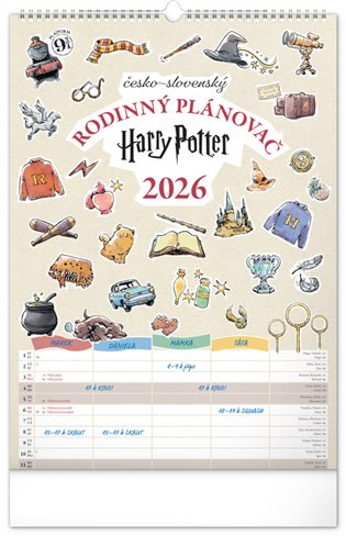 Nástěnný kalendář Rodinný plánovací Harry Potter 2026