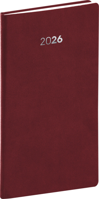 NOTIQUE Vreckový diár Balakon 2026, bordový, 9 x 15,5 cm