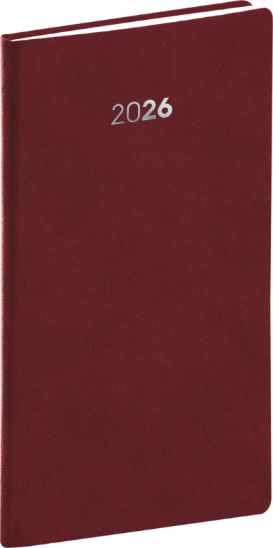 NOTIQUE Vreckový diár Balakon 2026, bordový, 9 x 15,5 cm