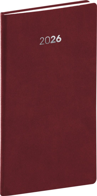 NOTIQUE Vreckový diár Balakon 2026, bordový, 9 x 15,5 cm