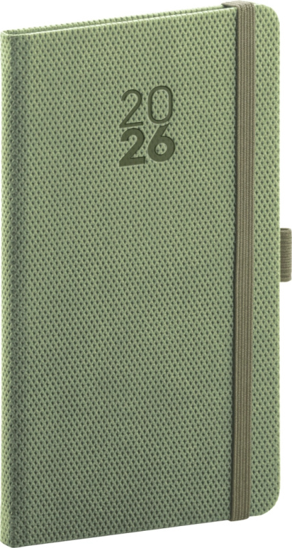 NOTIQUE Kapesní diář Diamante 2026, olivový, 9 x 15,5 cm Presco Group