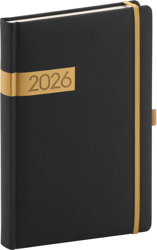 Denní diář Twill černo-zlatý 2026