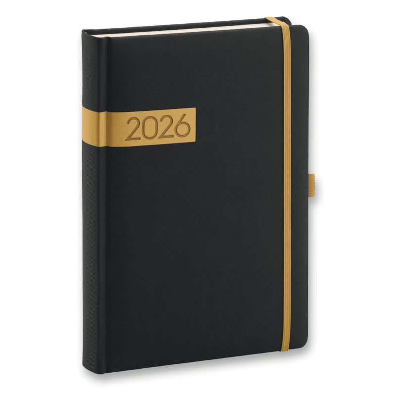 Denní diář Twill černo-zlatý 2026