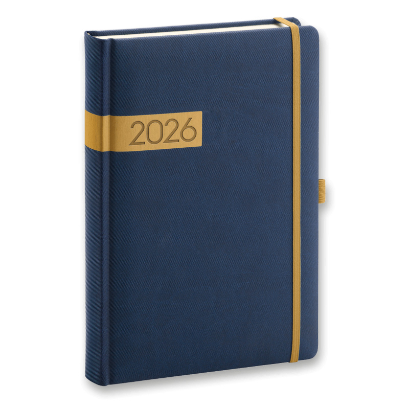Denní diář Twill modro-zlatý 2026