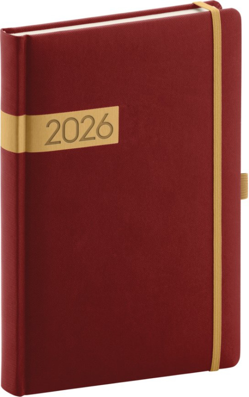Denní diář 2026 bordó-zlatý 15 x 21 cm