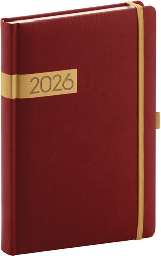 Denní diář 2026 bordó-zlatý 15 x 21 cm