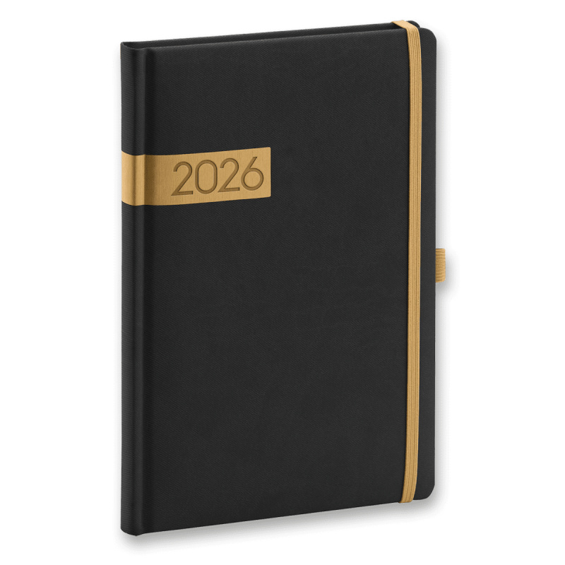 NOTIQUE Týdenní diář Twill 2026, černo-zlatý, 15 x 21 cm Presco Group