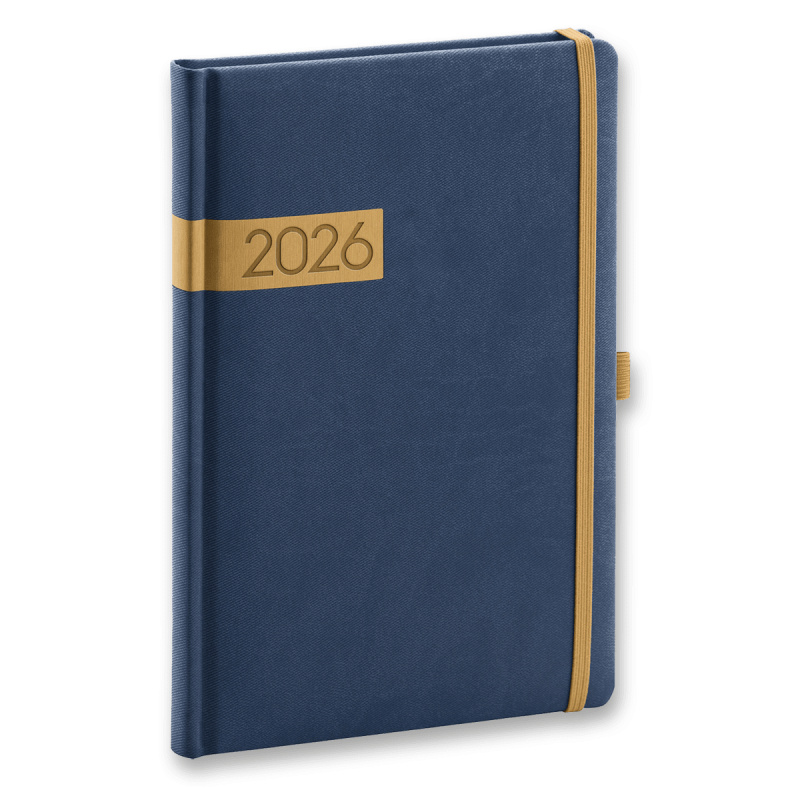 NOTIQUE Týdenní diář Twill 2026, modro-zlatý, 15 x 21 cm Presco Group