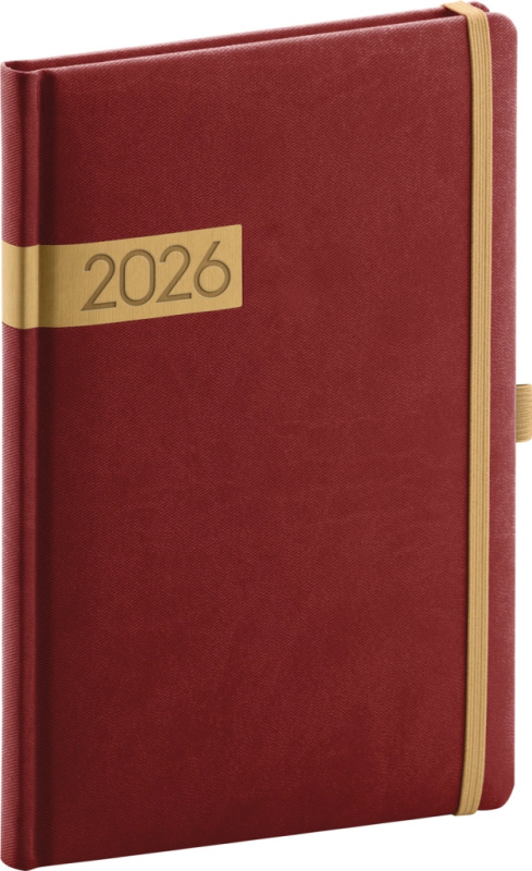 NOTIQUE Týdenní diář Twill 2026, bordó-zlatý, 15 x 21 cm Presco Group