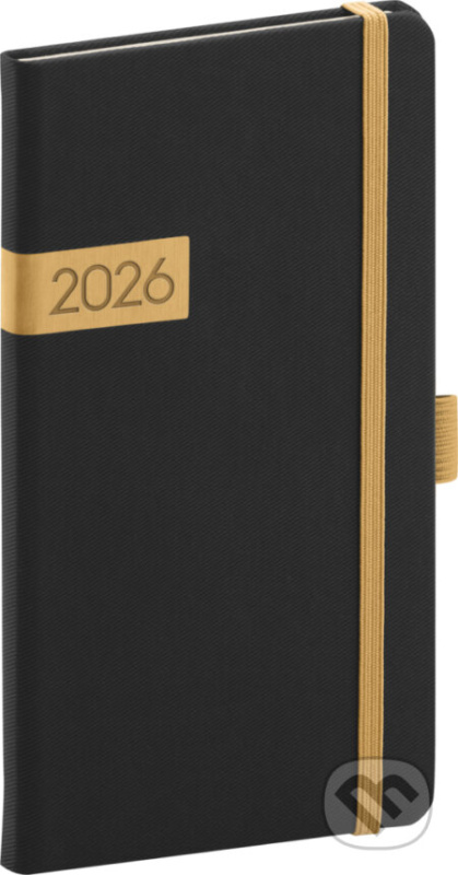 NOTIQUE Kapesní diář Twill 2026, černo-zlatý, 9 x 15,5 cm Presco Group
