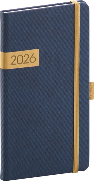 NOTIQUE Kapesní diář Twill 2026, modro-zlatý, 9 x 15,5 cm Presco Group