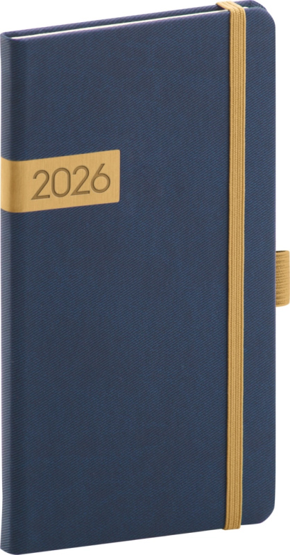 NOTIQUE Kapesní diář Twill 2026, modro-zlatý, 9 x 15,5 cm Presco Group