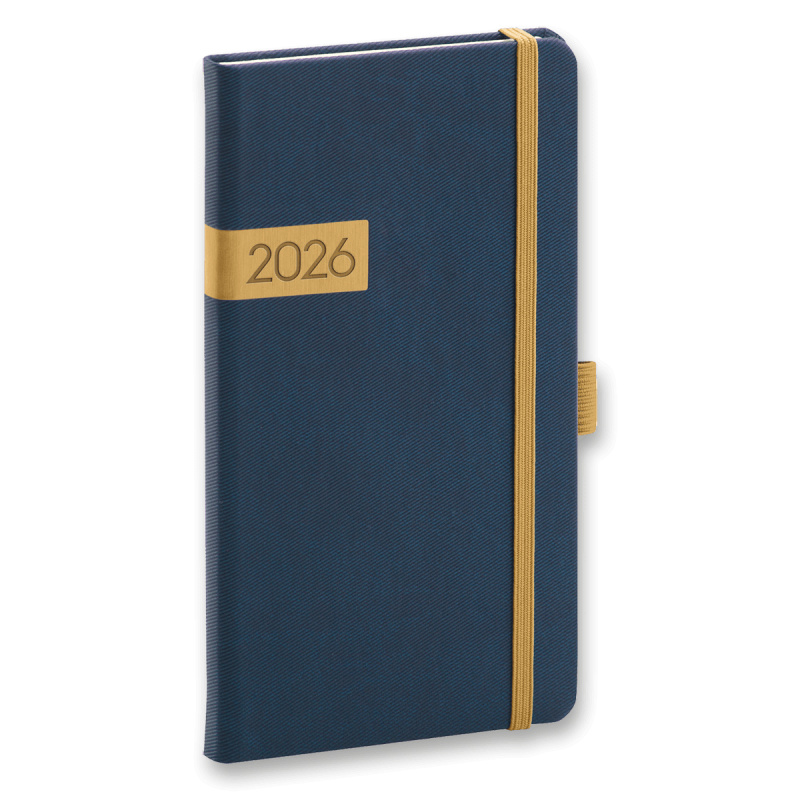 NOTIQUE Kapesní diář Twill 2026, modro-zlatý, 9 x 15,5 cm Presco Group
