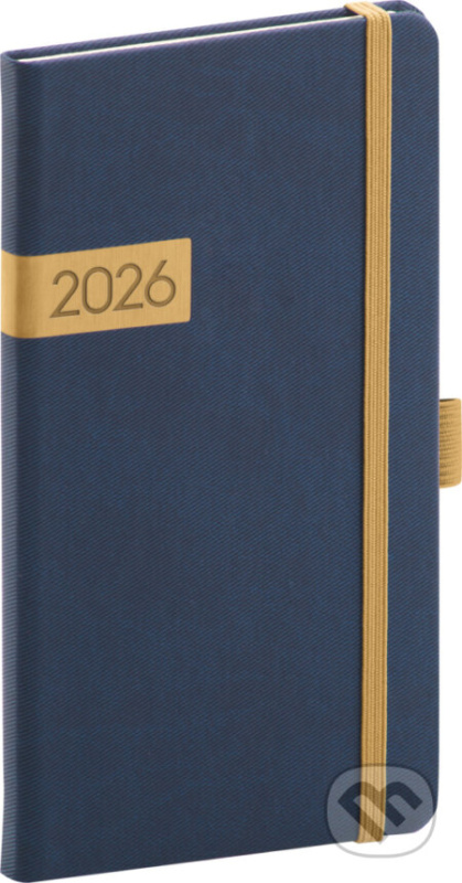NOTIQUE Kapesní diář Twill 2026, modro-zlatý, 9 x 15,5 cm Presco Group