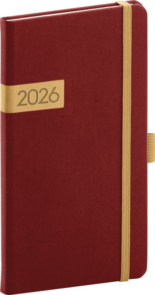 NOTIQUE Kapesní diář Twill 2026, bordó-zlatý, 9 x 15,5 cm Presco Group