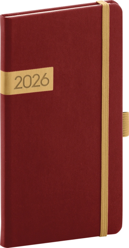 NOTIQUE Kapesní diář Twill 2026, bordó-zlatý, 9 x 15,5 cm Presco Group
