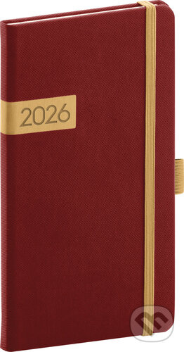 NOTIQUE Kapesní diář Twill 2026, bordó-zlatý, 9 x 15,5 cm Presco Group