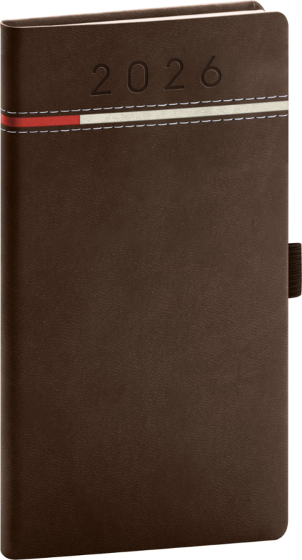 NOTIQUE Kapesní diář Tomy 2026, hnědo-červený, 9 x 15,5 cm Presco Group