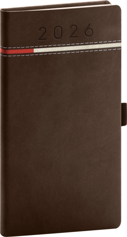NOTIQUE Kapesní diář Tomy 2026, hnědo-červený, 9 x 15,5 cm Presco Group