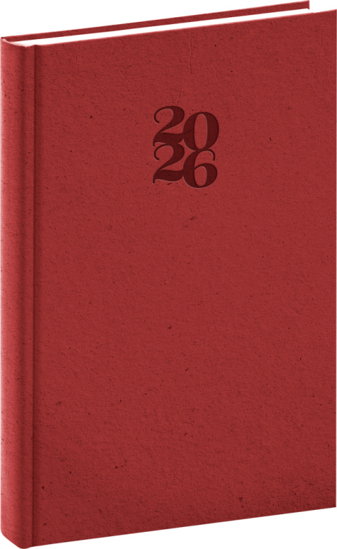 Denní diář Essenza 2026, třešňová barva, 15 x 21 cm