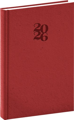 Denní diář Essenza 2026, třešňová barva, 15 x 21 cm