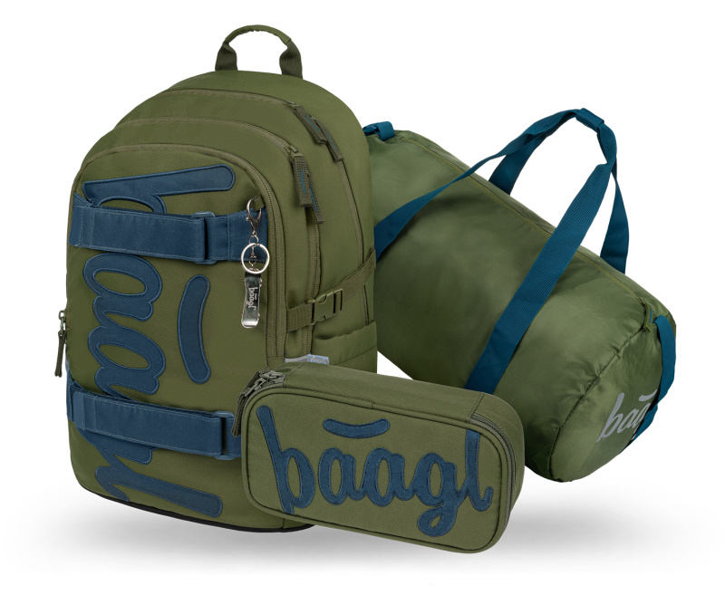 BAAGL SET 3 Skate Olive: batoh, penál, sportovní taška GRS Presco Group