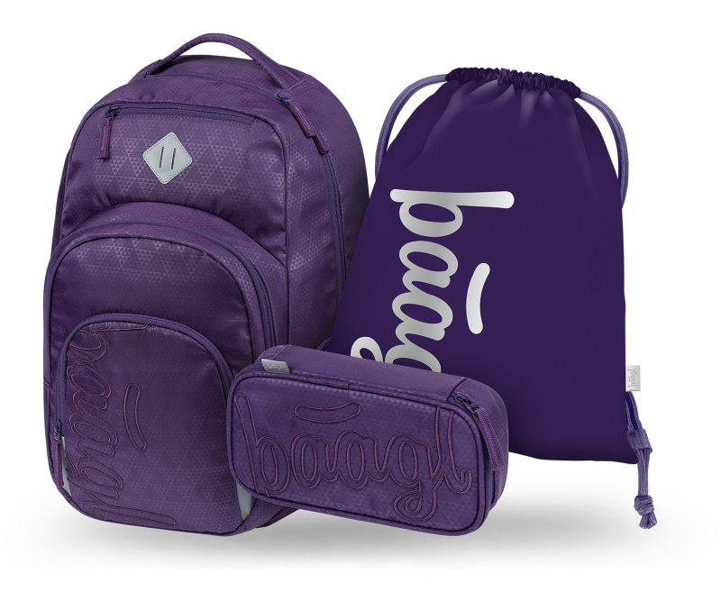 BAAGL SET 3 Coolmate Plum: batoh, penál, sáček   Presco Group