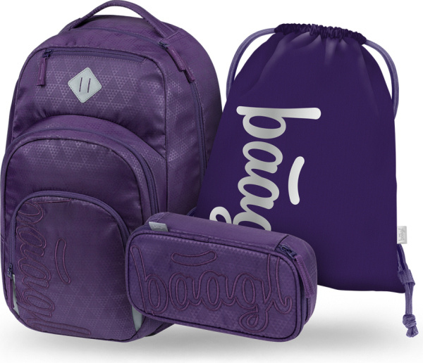 BAAGL SET 3 Coolmate Plum: batoh, penál, sáček   Presco Group
