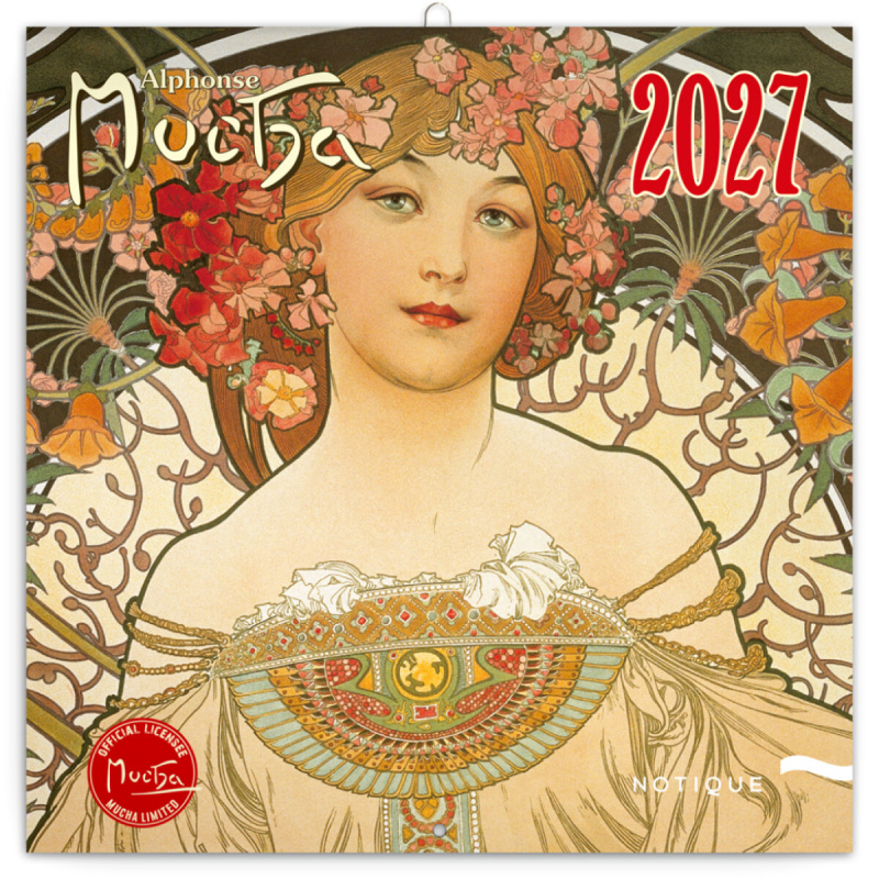 Notique nástěnný poznámkový kalendář Alphonse Mucha 2027 30 × 30 cm
