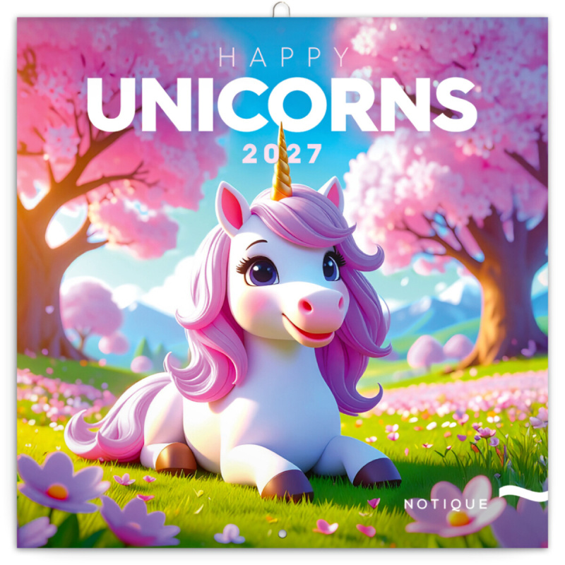 NOTIQUE mřížkový kalendář happy unicorns 2027, 30 × 30 cm
