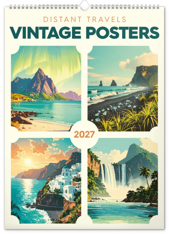 NOTIQUE Nástenný kalendár Vintage posters – distance travel (Vintage plagáty – ďaleké kraje) 2027