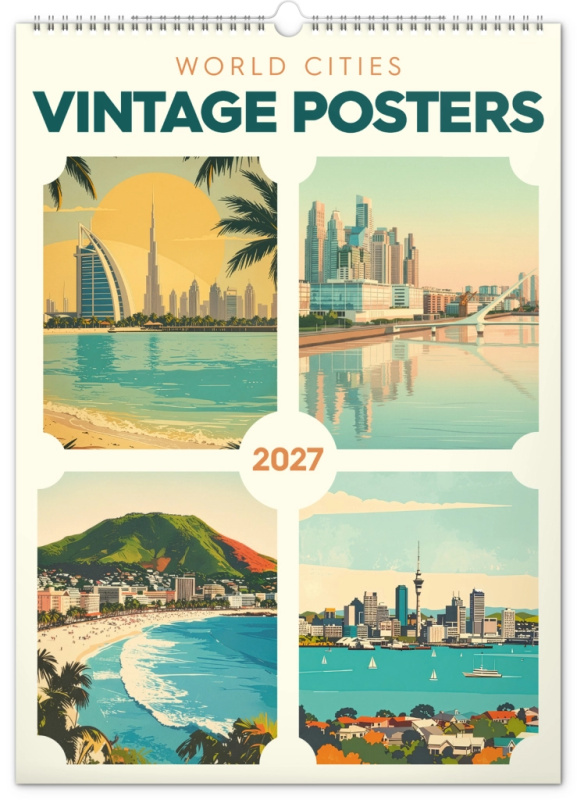 NOTIQUE Nástenný kalendár Vintage posters – world cities (Vintage plagáty – svetové mestá) 2027